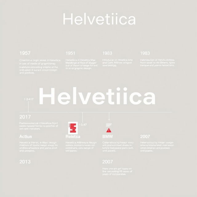 A minimalistic infographic design on Adobe Illustrator showcasing the evolution of the Helvetica typeface on an A3 size artboard