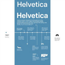 A minimalistic infographic design on Adobe Illustrator showcasing the evolution of the Helvetica typeface on an A3 size artboard
