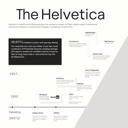 A minimalistic infographic design on Adobe Illustrator showcasing the evolution of the Helvetica typeface on an A3 size artboard
