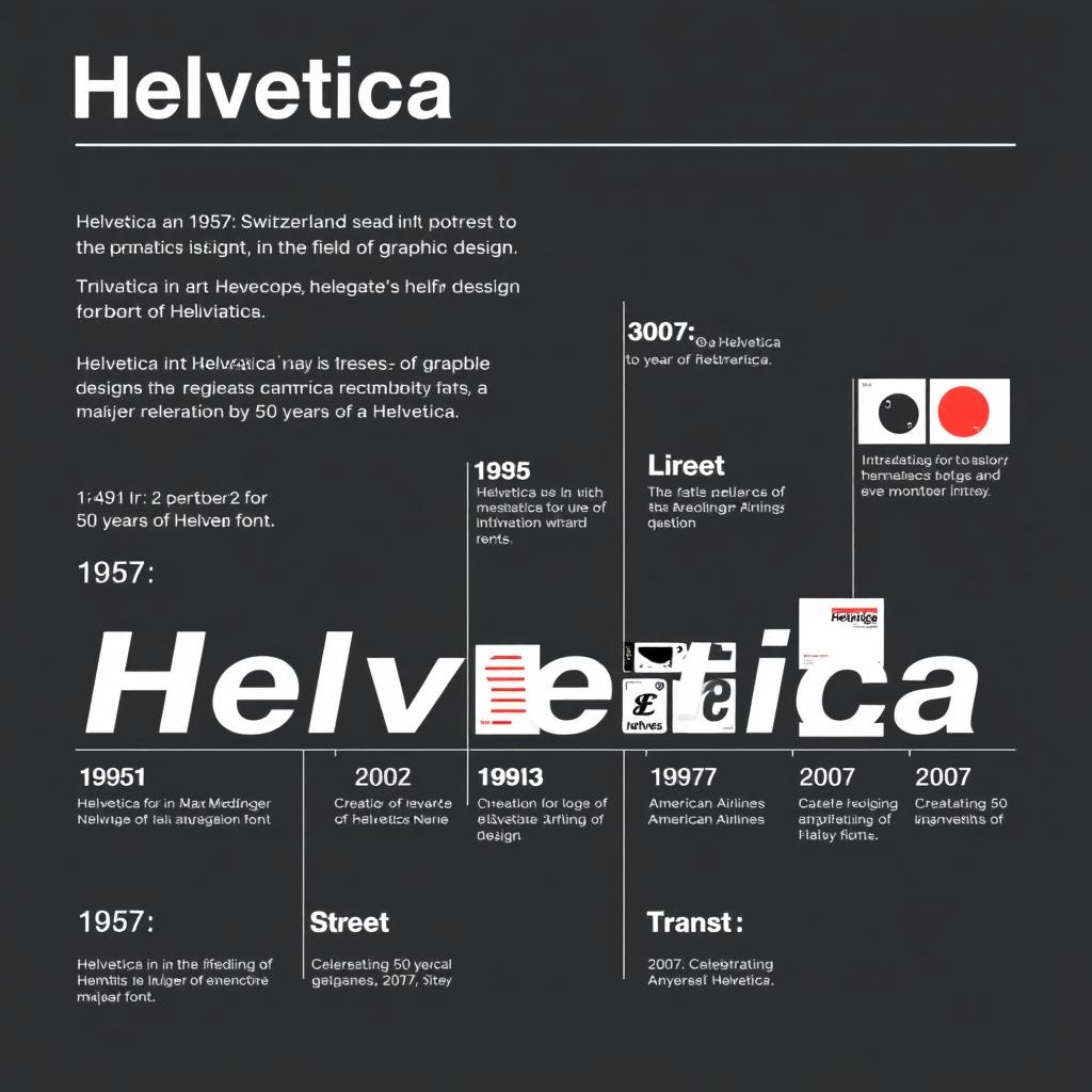 A minimalistic infographic design on Adobe Illustrator showcasing the evolution of the Helvetica typeface on an A3 size artboard