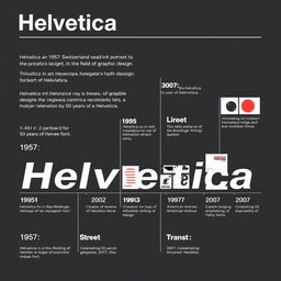 A minimalistic infographic design on Adobe Illustrator showcasing the evolution of the Helvetica typeface on an A3 size artboard