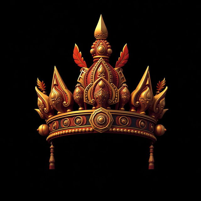 A striking design of a Hindu warrior crown, featuring intricate detailing and a single vibrant color that symbolizes power and royalty