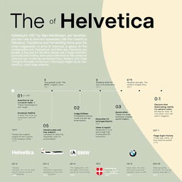A clean and minimalistic infographic design on A3 size artboard featuring the timeline of Helvetica's evolution