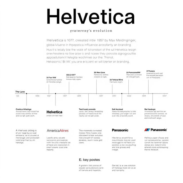 A clean and minimalistic infographic design on A3 size artboard featuring the timeline of Helvetica's evolution