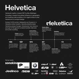 A clean and minimalistic infographic design on A3 size artboard featuring the timeline of Helvetica's evolution