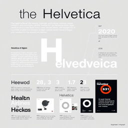 A clean, minimalistic infographic design on an A3 size artboard showcasing the evolution of the Helvetica typeface