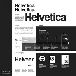 A clean, minimalistic infographic design on an A3 size artboard showcasing the evolution of the Helvetica typeface