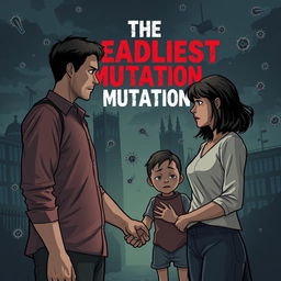 A dystopian scene set in a near-future England, where a dangerous virus has spread due to government efforts to manage overpopulation