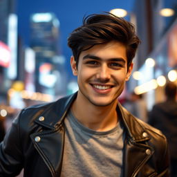 An image of a stylish young man posing confidently, smiling warmly