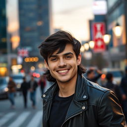 An image of a stylish young man posing confidently, smiling warmly
