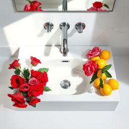 A pristine white marble sink elegantly placed in a well-lit bathroom setting