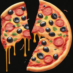 A digital art image of a tantalizing barbeque pizza, its cheese melting and toppings glistening, set against a stark black background