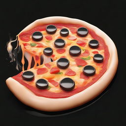 A digital art image of a tantalizing barbeque pizza, its cheese melting and toppings glistening, set against a stark black background