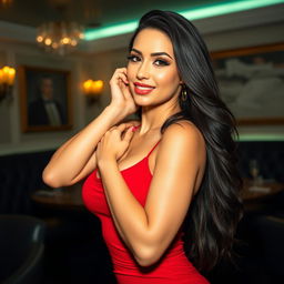 A stunning sexy woman posing confidently, with an alluring smile