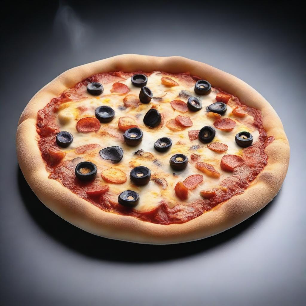 A high-quality, hyper-realistic photograph of a tantalizing barbeque pizza