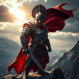 A vivid and striking image of a powerful warrior clad in ornate armor, exuding confidence and strength
