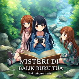An enchanting anime cover for the short story titled 'MISTERI DI BALIK BUKU TUA