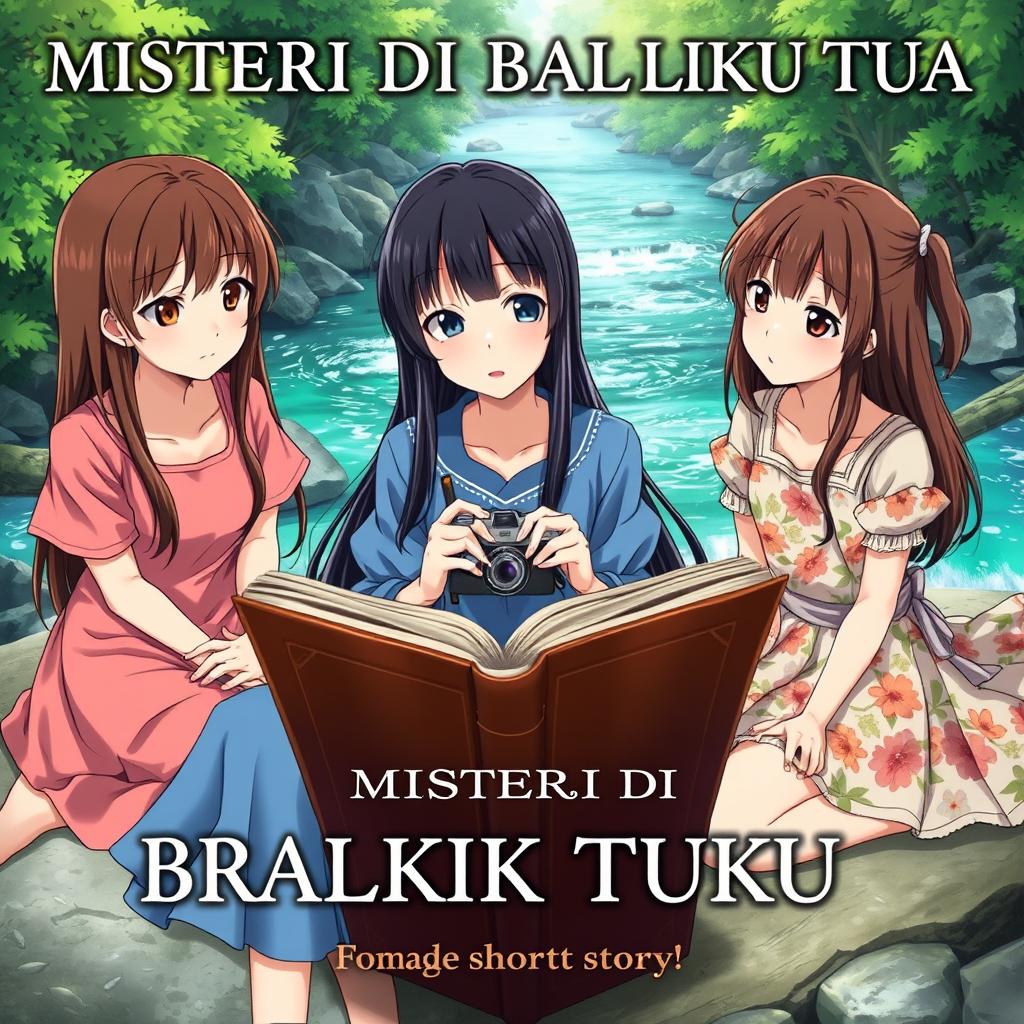 An enchanting anime cover for the short story titled 'MISTERI DI BALIK BUKU TUA