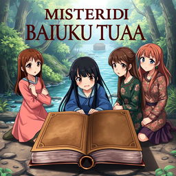 An anime-style book cover titled 'MISTERI DI BALIK BUKU TUA'