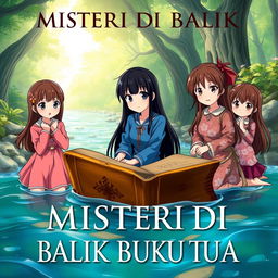An anime-style book cover titled 'MISTERI DI BALIK BUKU TUA'