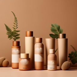 Design individual units of a natural cosmetics product range, with attractive, eco-friendly packaging featuring botanical elements and soothing earth tones.