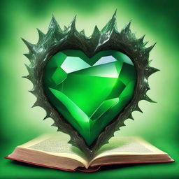 A high-quality, digitally rendered book cover featuring a realistic heart-shaped crystal at its center