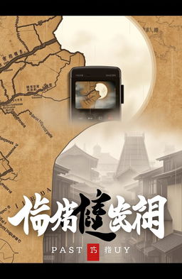 A captivating illustration representing the fusion of past and present, featuring a backdrop of ancient maps and the urban scenery of the Edo period blended with modern elements like a blurred image of a flip phone or contemporary buildings set against a historical city