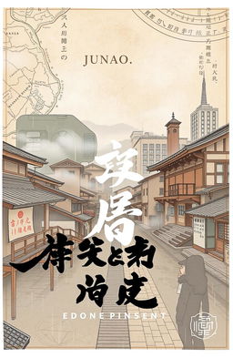 A captivating illustration representing the fusion of past and present, featuring a backdrop of ancient maps and the urban scenery of the Edo period blended with modern elements like a blurred image of a flip phone or contemporary buildings set against a historical city