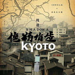 A visually striking book cover for the title 'Тени дождливого Киото' (Shadows of Rainy Kyoto), representing the fusion of past and present