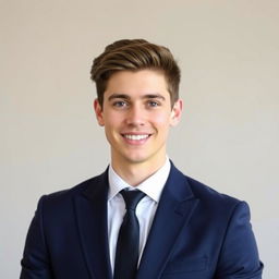 A professional CV photo of a young adult male, smiling and looking confidently at the camera