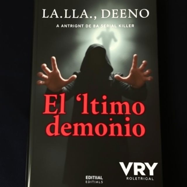 A book cover for 'El último demonio', featuring a blurred figure of the protagonist at the center engulfed in a dark shadow that takes the form of two hands reaching out towards him