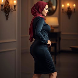 A modern and seductive Arab stepmom in her 50s, presented in a side view
