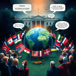 An analytical illustration depicting the new international challenges ahead of a potential new Trump administration