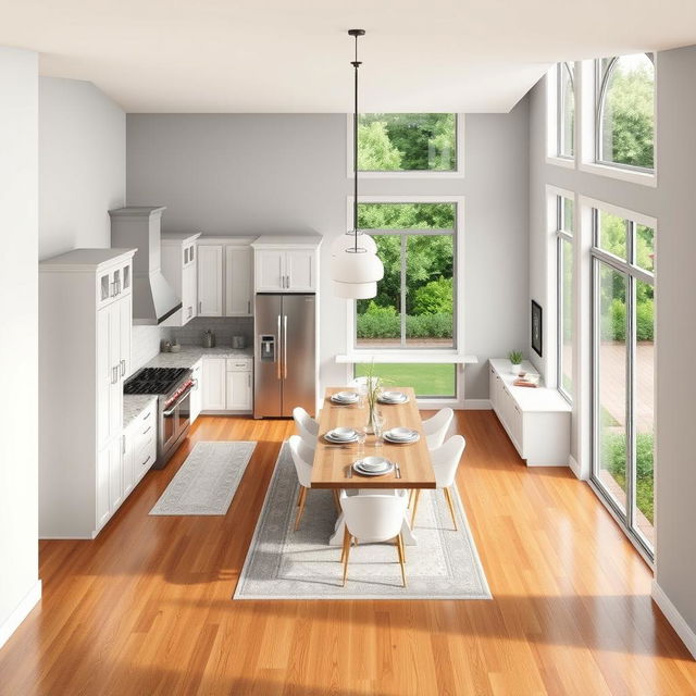 A detailed kitchen floor plan design, featuring a spacious layout with an island in the center