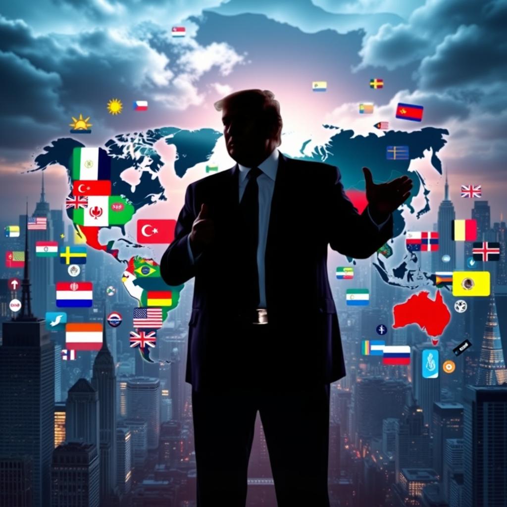 A dramatic and thought-provoking depiction of a global political landscape influenced by Donald Trump