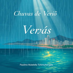 A striking minimalist book cover design featuring the title "Chuvas de Verão" prominently displayed at the top in elegant, classic white typography with a subtle shadow effect for depth