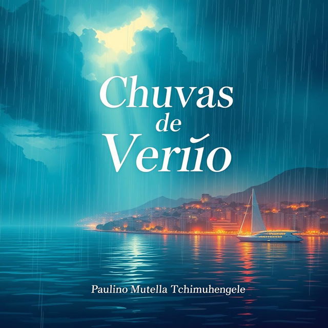 A striking minimalist book cover design featuring the title "Chuvas de Verão" prominently displayed at the top in elegant, classic white typography with a subtle shadow effect for depth