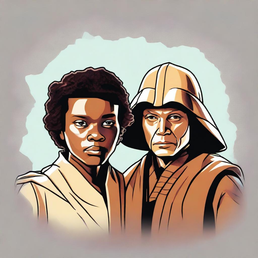 This is a high-resolution digital art representation of a passport photo featuring two characters from the Star Wars universe