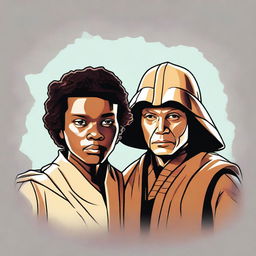 This is a high-resolution digital art representation of a passport photo featuring two characters from the Star Wars universe