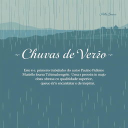 A minimalist back cover design complementing the front cover of "Chuvas de Verão", featuring a continuation of the 1960s coastal city illustration style