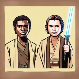 This is a high-resolution digital art representation of a passport photo featuring two characters from the Star Wars universe