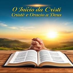 A book cover for "O Início da Vida Cristã e a Oração a Deus" featuring a serene and inspiring scene