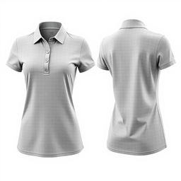 A women's polo shirt featuring three buttons showcased in a front view, alongside a side view showing the back