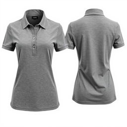 A women's polo shirt featuring three buttons showcased in a front view, alongside a side view showing the back