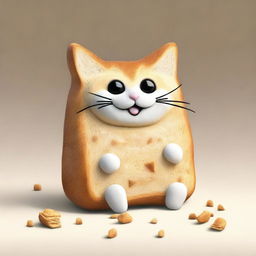 An image of a unique cat, its body humorously crafted from a loaf of bread