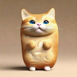 An image of a unique cat, its body humorously crafted from a loaf of bread