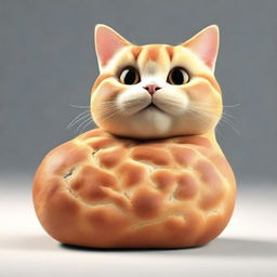 An image of a unique cat, its body humorously crafted from a loaf of bread