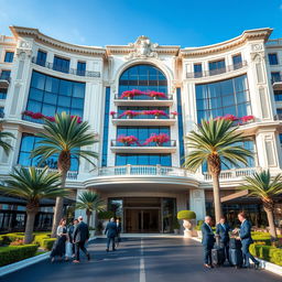 A front view of a stunning luxury hotel, showcasing its grand architectural design