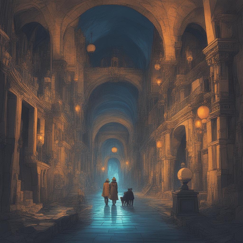 A Studio Ghibli-styled digital artwork of the futuristic discovery of the Paris Catacombs in 3003