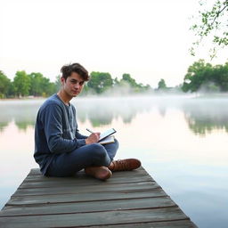 Visualize a serene moment of a person resetting their goals in a peaceful environment